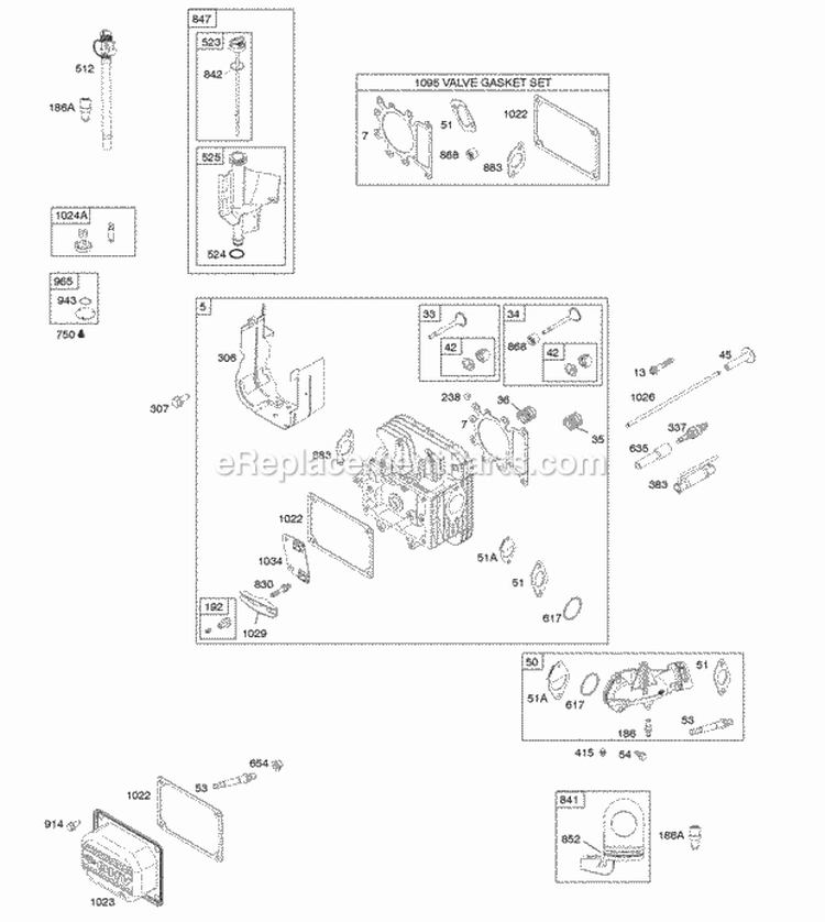 Cylinder Head Gasket Set-Valve Intake Manifold Lubrication Valves Diagram and Parts List for 31G777-0174-G5  Briggs and Stratton Engine